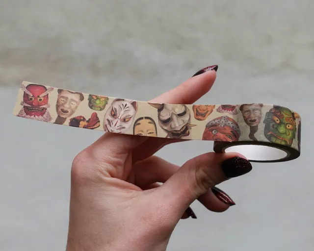 kabujiro-washi-tapes-japanese-masks-noh-tape-20mm-10m image 1