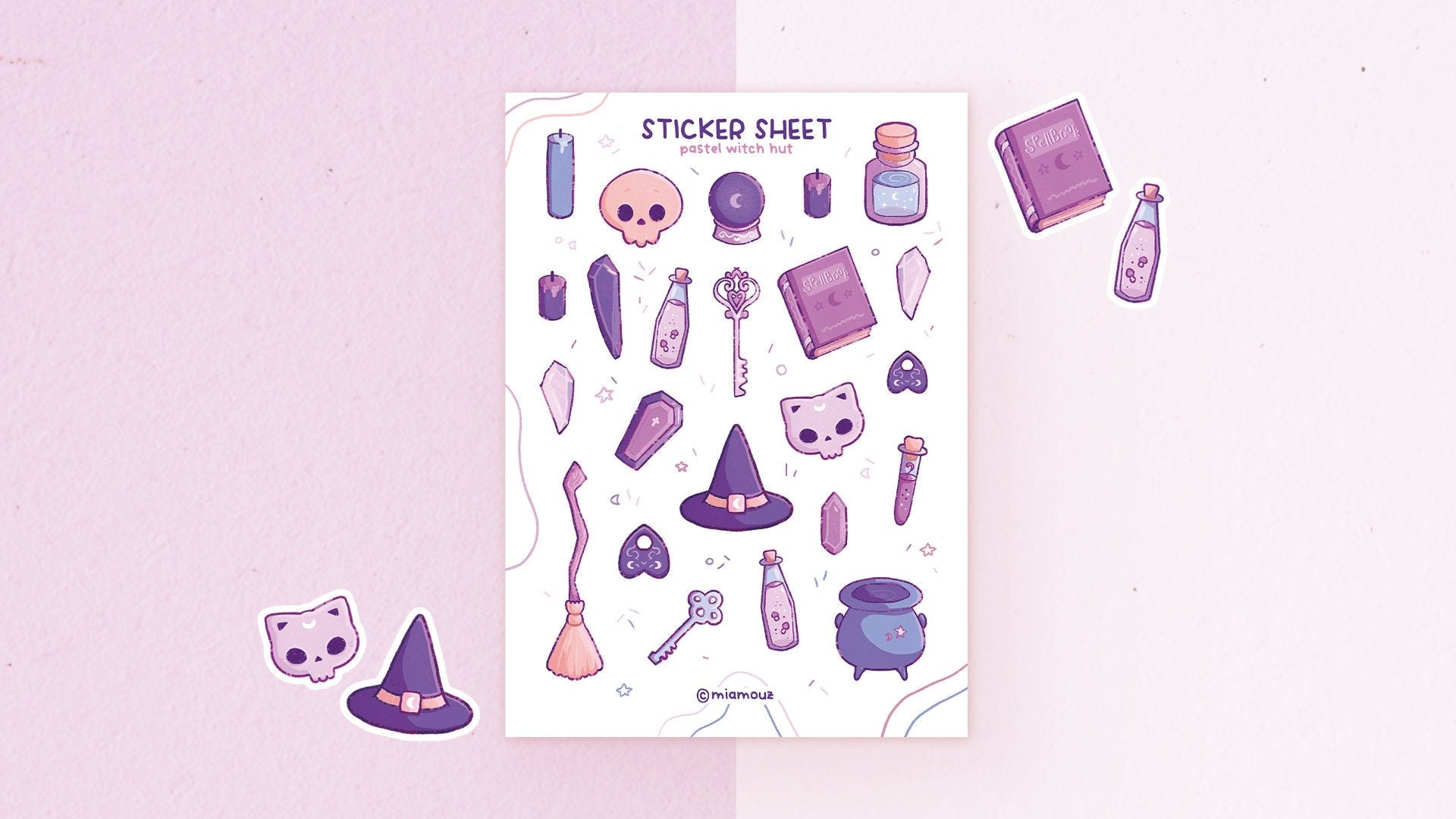 miamouz-pastel-witch-hut-stickerbogen-a6-matt-hexen image 2