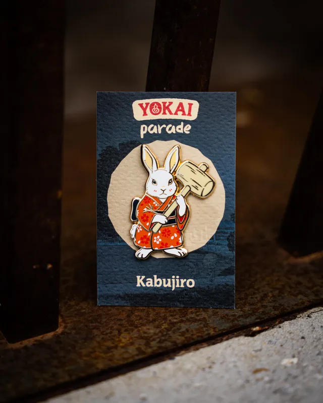 kabujiro-yokai-parade-rabbit-enamel-pin-kimono-33x45mm image 1