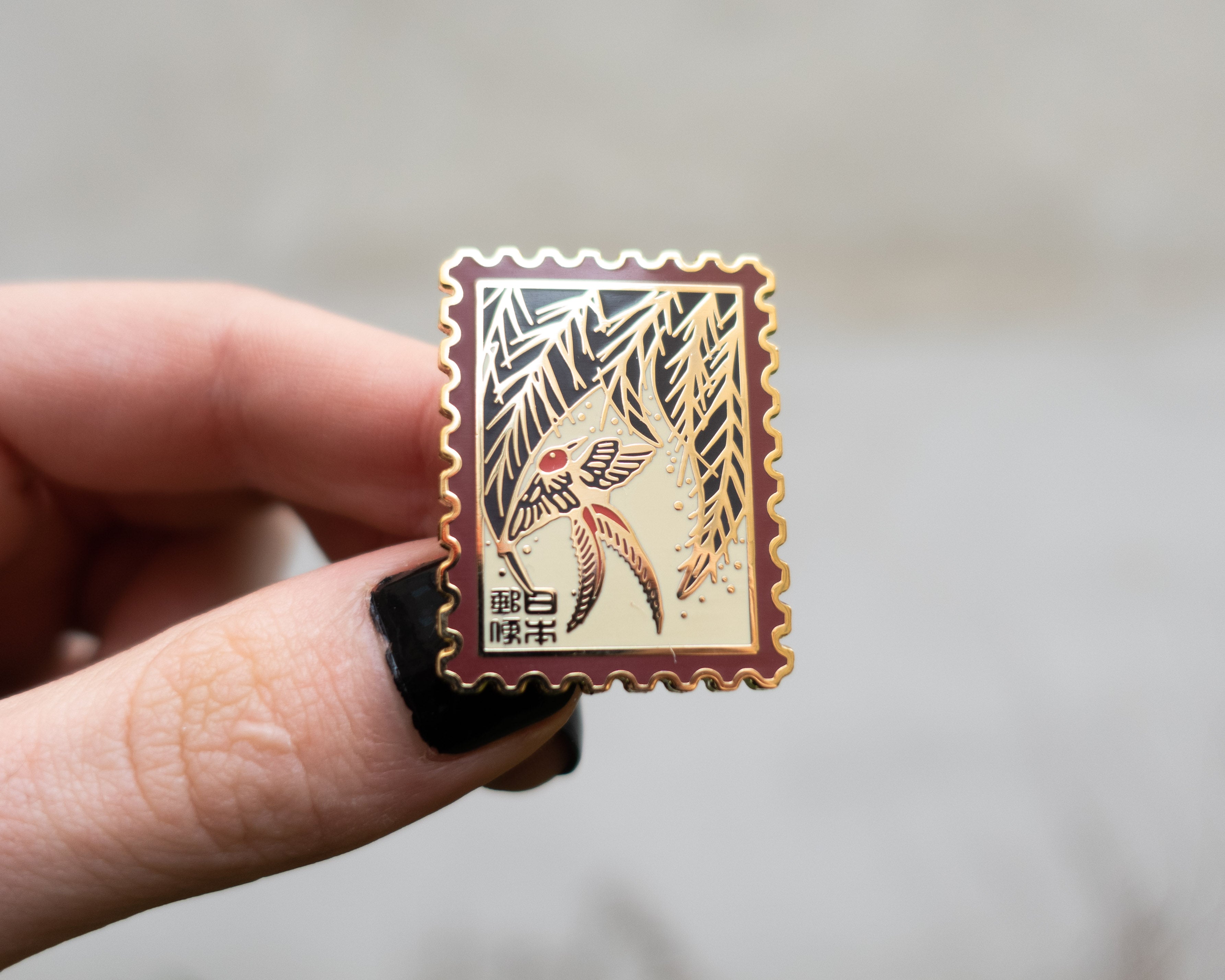 kabujiro-hanafuda-songbird-emaille-pin-35mm-briefmarke image 2