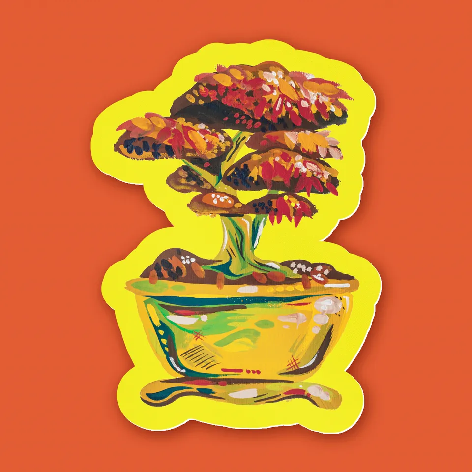 kabujiro-autumn-bonsai-vinyl-sticker-herbst-85x62mm image 1