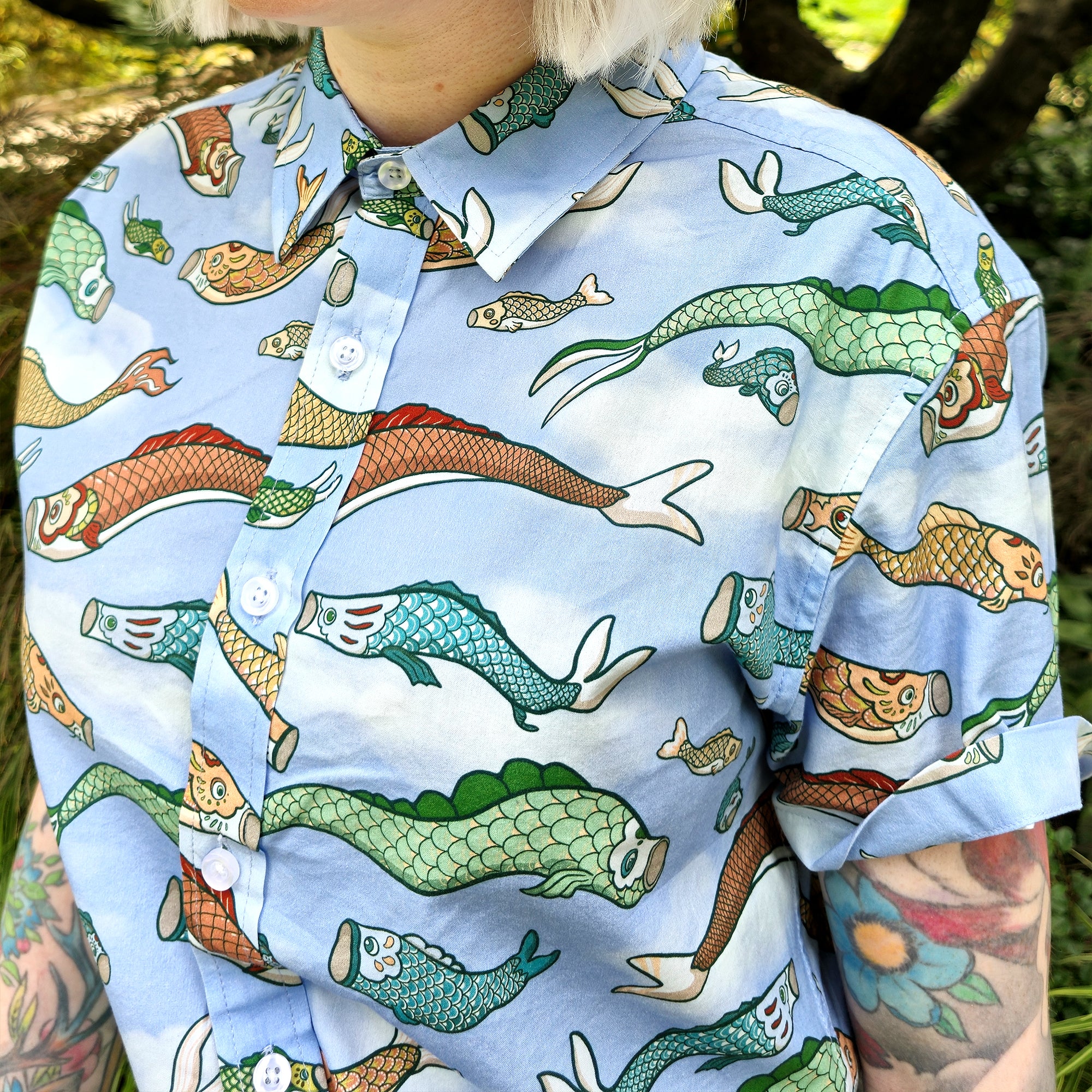 katzenjammerpins-koi-nobori-hemd-button-up-blau-baumwolle image 2
