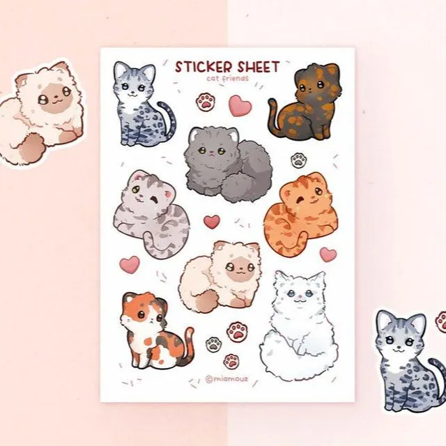 miamouz-cat-friends-stickerbogen-a6-matt-katzen image 1