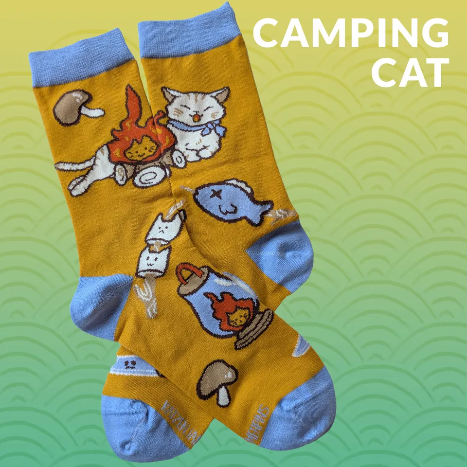 katzenjammerpins-camping-cat-art-socken-baumwolle-38-47 image 1