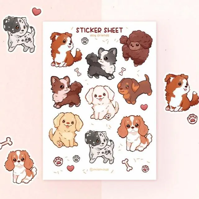 miamouz-dog-friends-sticker-sheet-a6-matt-chihuahua image 1