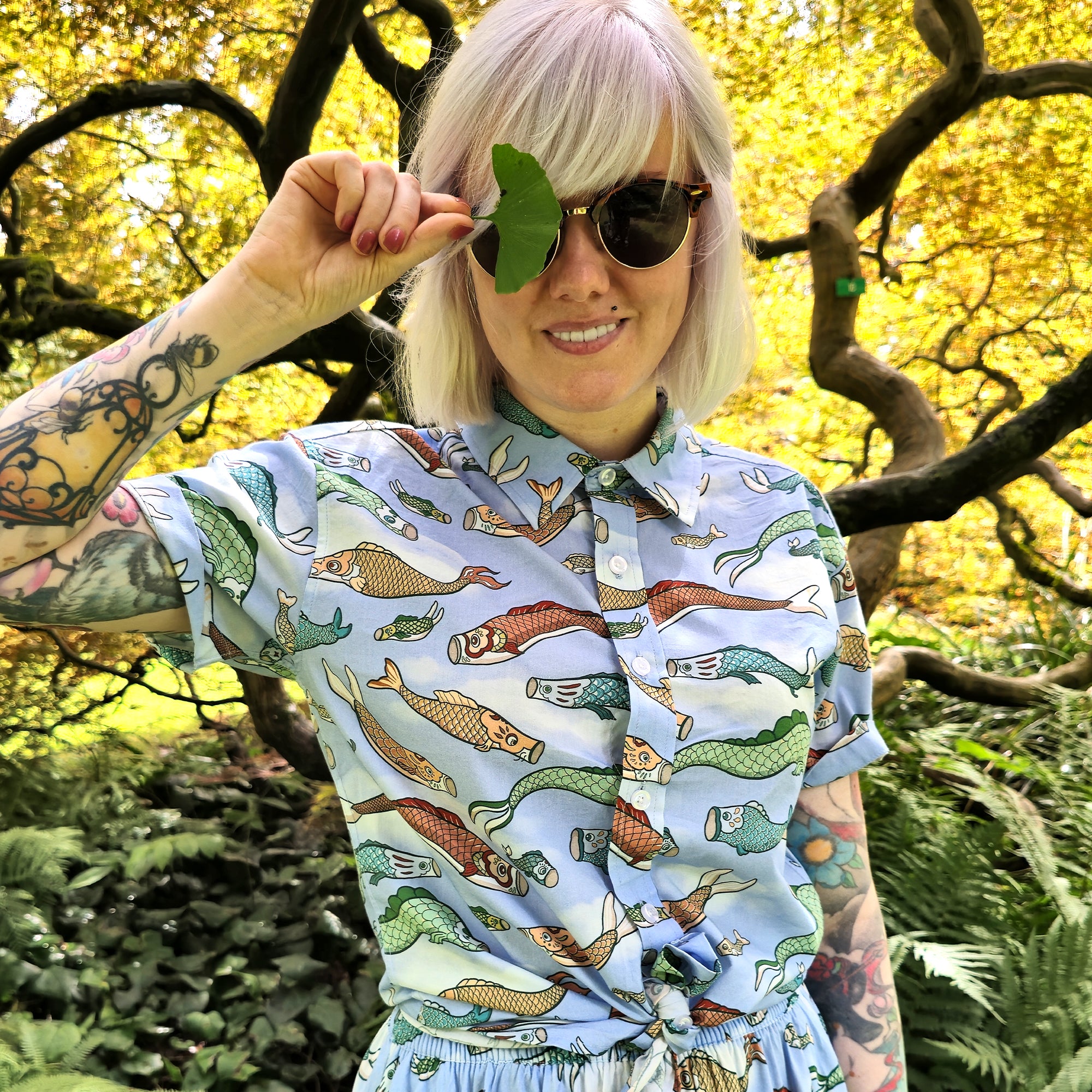 katzenjammerpins-koi-nobori-hemd-button-up-blau-baumwolle image 1