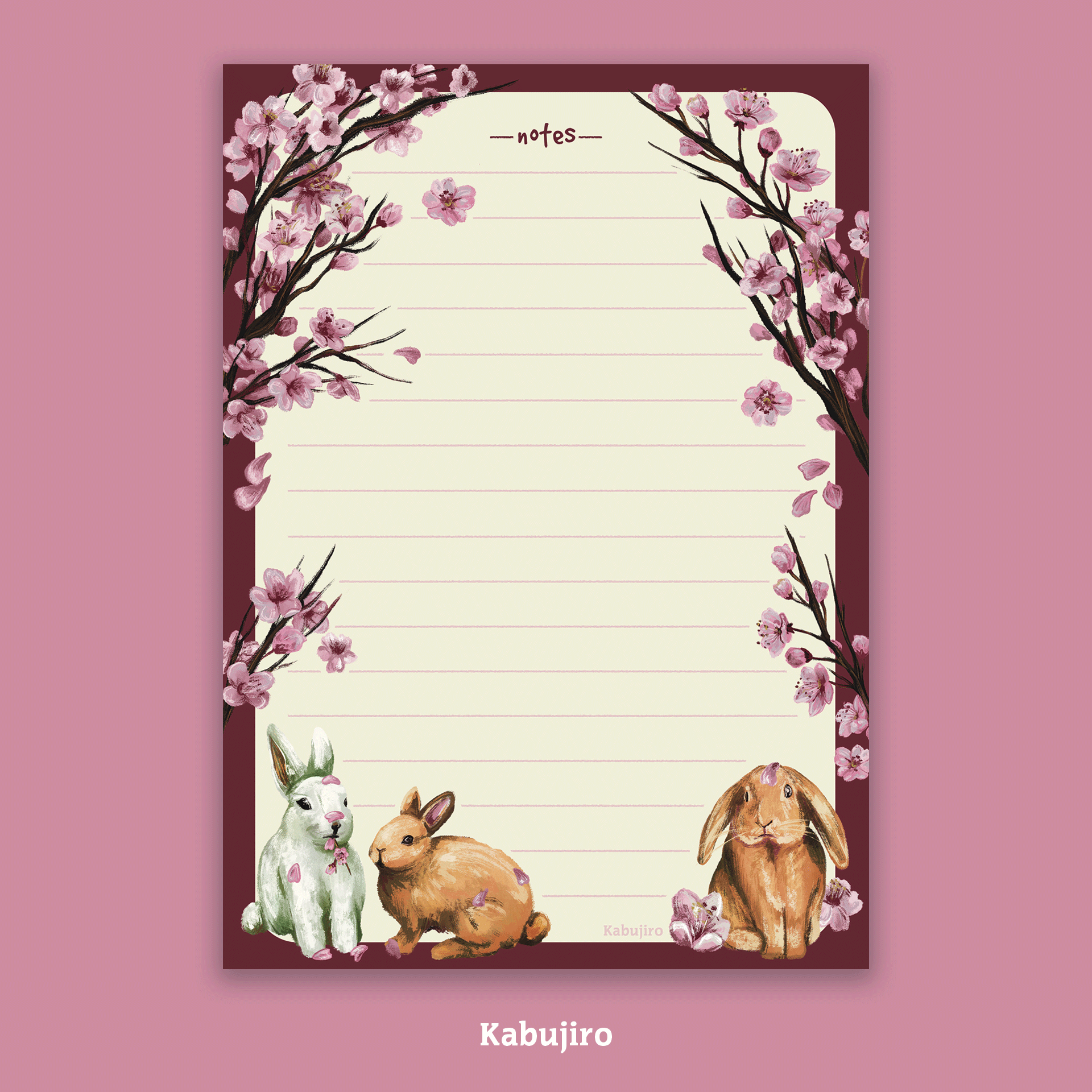 kabujiro-notepads-sakura-bunnies-notizblock-a6-liniert-50-seiten image 1