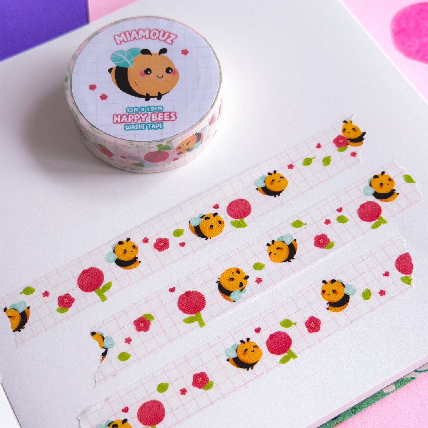miamouz-bee-happy-washi-tape-sample-10m-x-15mm-biene image 1