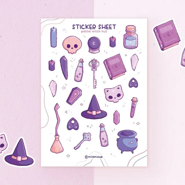 miamouz-pastel-witch-hut-stickerbogen-a6-matt-hexen image 1