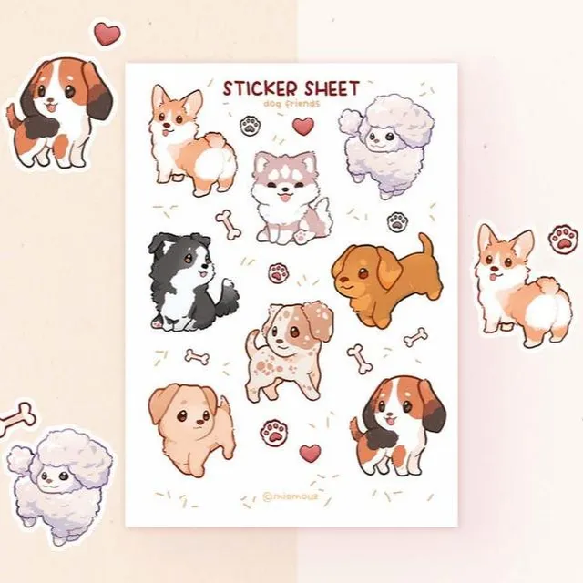 miamouz-dog-friends-sticker-sheet-a6-matt-corgi image 1