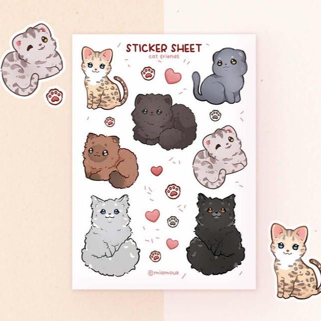 miamouz-stickers-cat-friends-stickerbogen-a6-matt-katzen image 1