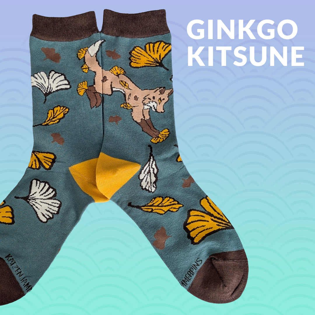 katzenjammerpins-ginkgo-kitsune-socken-baumwolle-gr-38-47 image 1