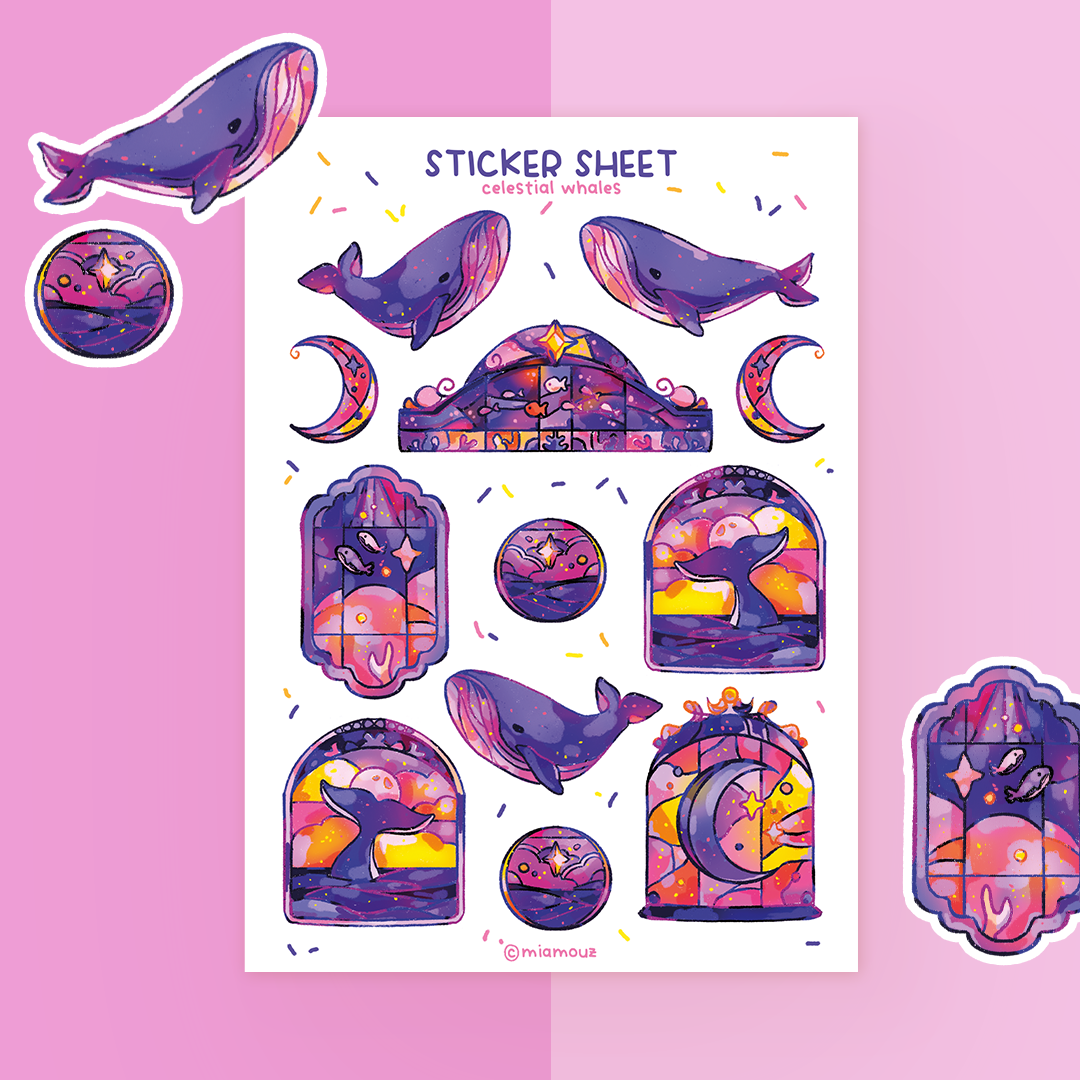miamouz-celestial-whales-stickerbogen-a6-vinyl-gl-nzend image 1
