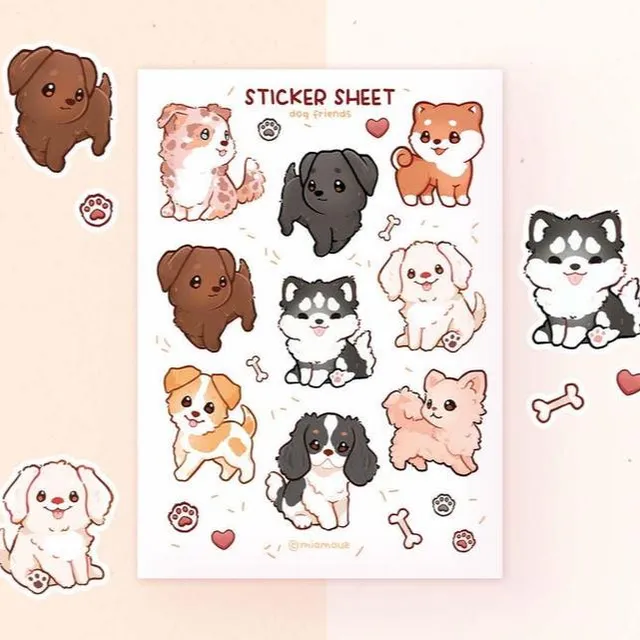 miamouz-dog-friends-sticker-sheet-a6-hunde-vinyl-matt image 1