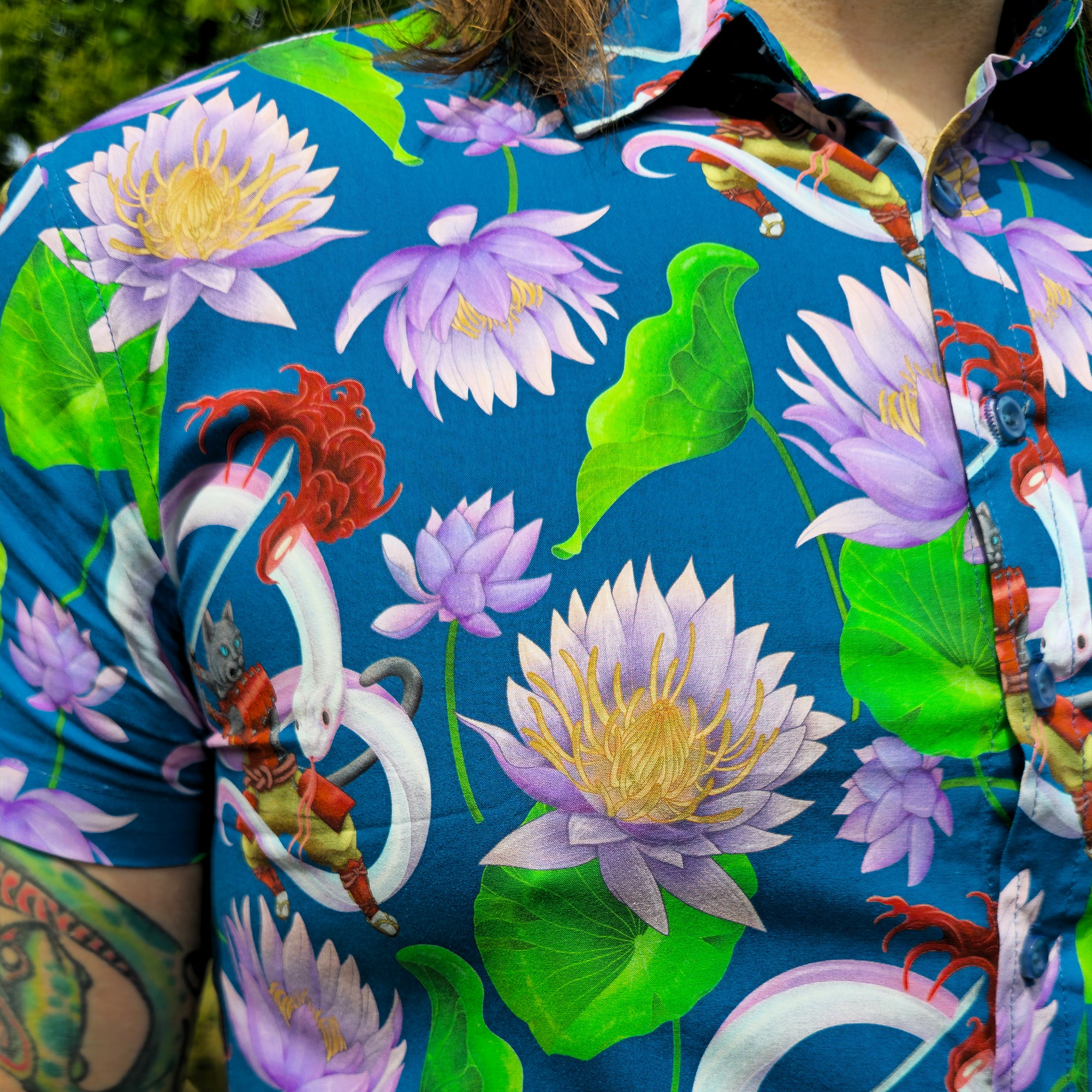 katzenjammerpins-lotus-samurai-hemd-button-up-m-unisex image 2