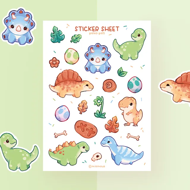 miamouz-stickers-paleo-pals-dinobogen-a6-glossy-vinyl-dino image 1