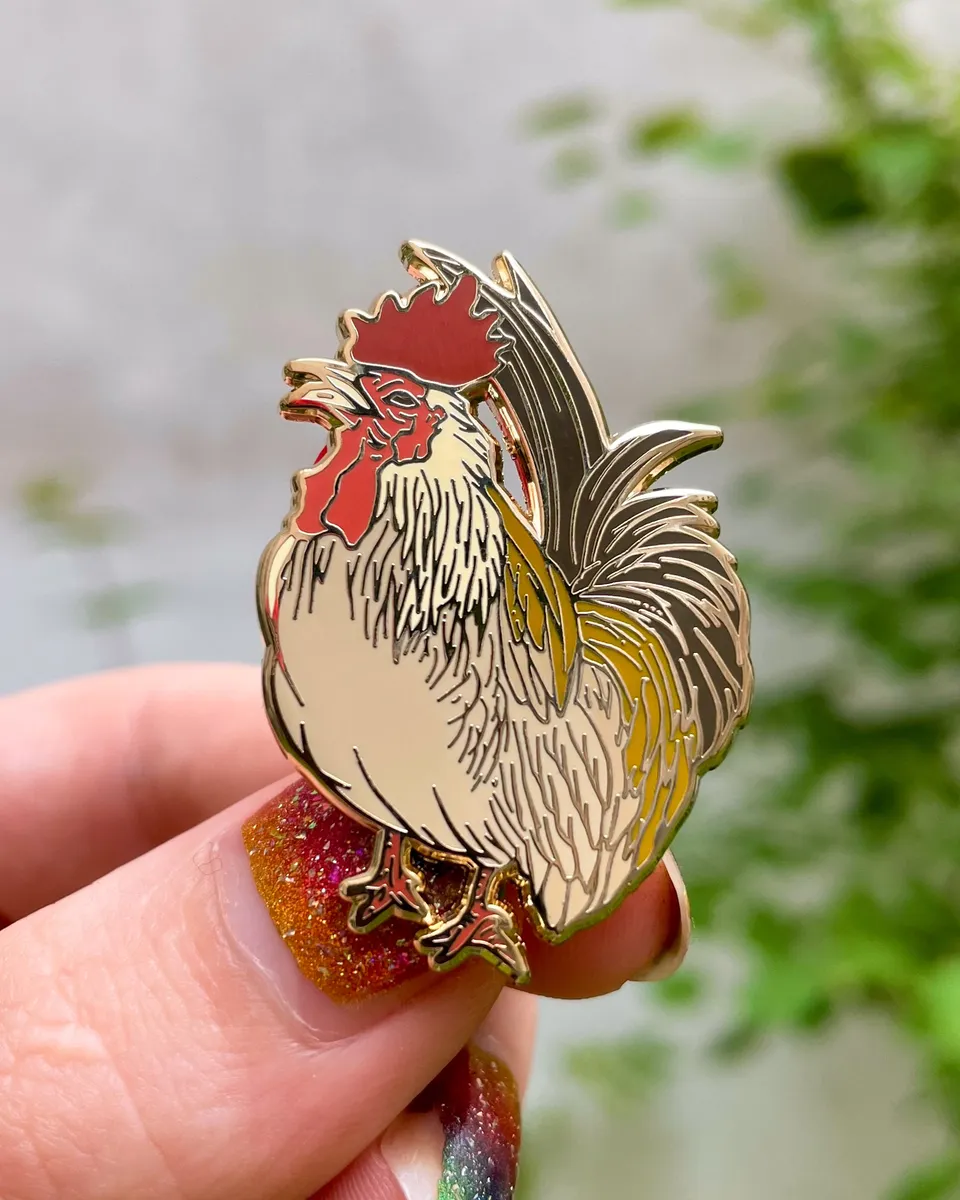 kabujiro-enamel-pins-ukiyo-e-rooster-emaille-pin-40mm-gold image 1