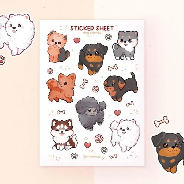 miamouz-dog-friends-stickerbogen-a6-matt-vinyl-hunde image 1