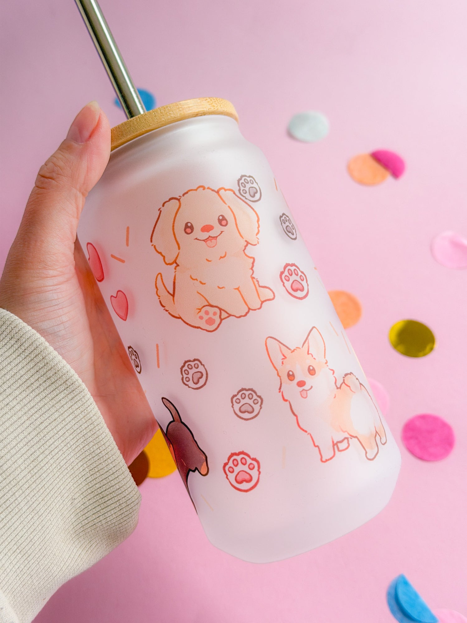 miamouz-mugs-dog-friends-glasbecher-520ml-matt-mit-strohhalm image 2