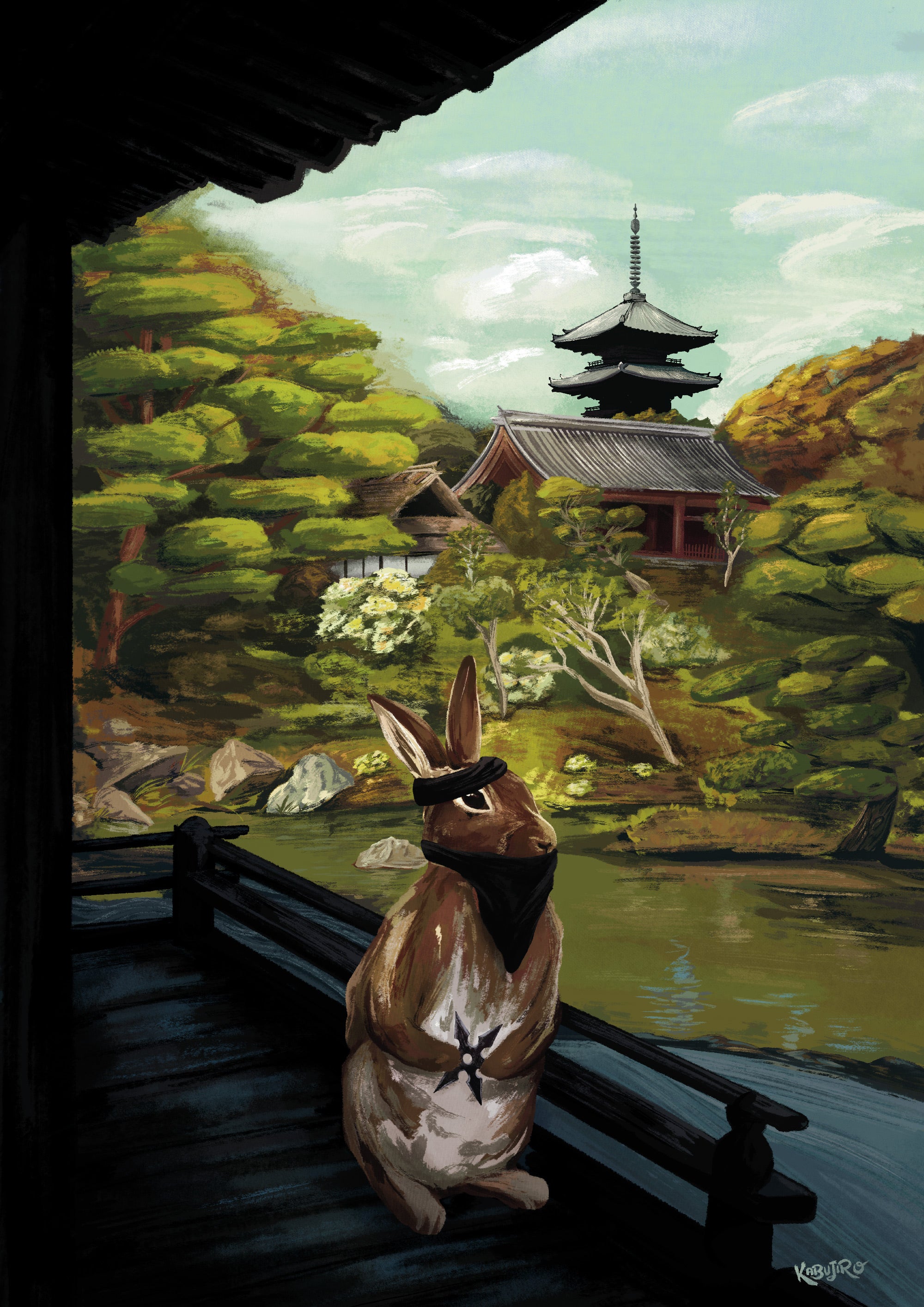 kabujiro-prints-summer-rabbit-postkarte-a6-ninja-hase image 1