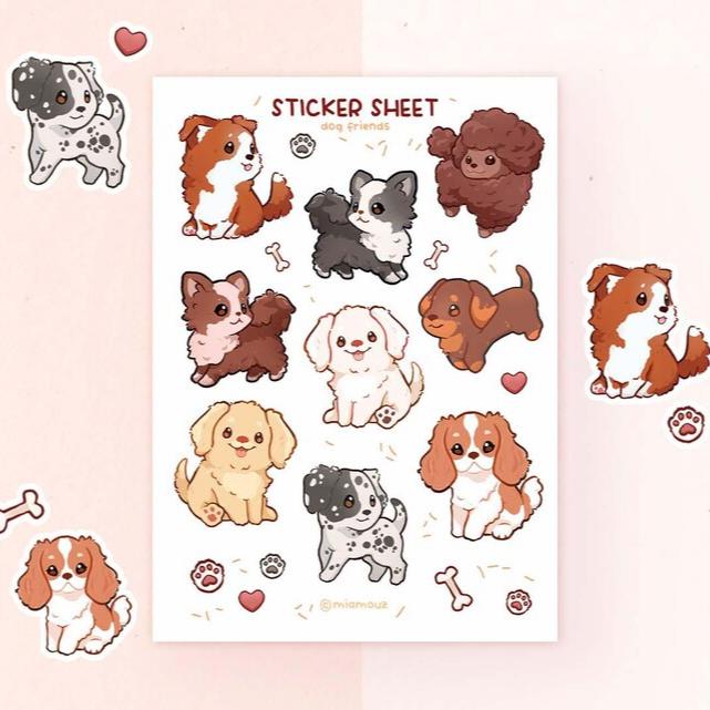 miamouz-dog-friends-sticker-sheet-a6-matt-chihuahua image 1