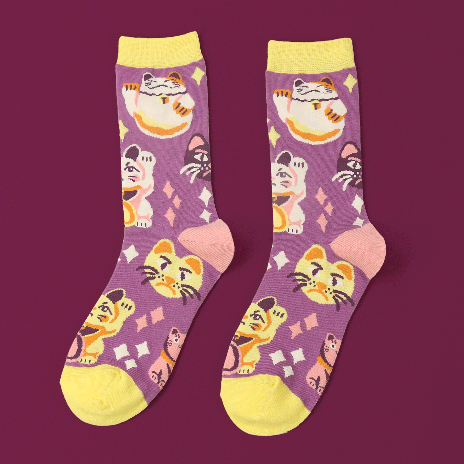 kabujiro-pink-lucky-cats-art-socks-gr-37-44-baumwolle image 1