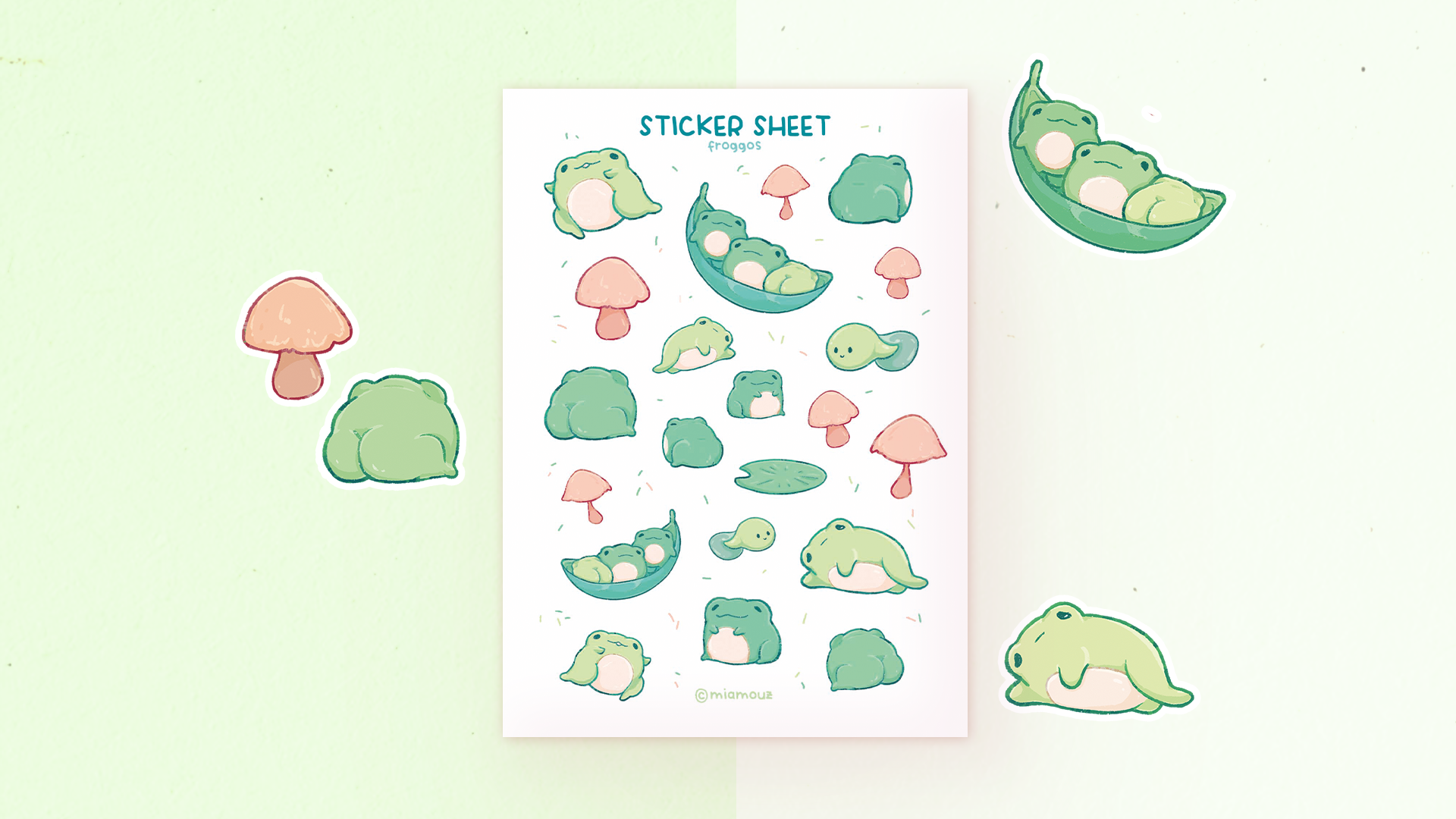 miamouz-froggos-sticker-sheet-a6-stickerbogen-matt-frosch image 2