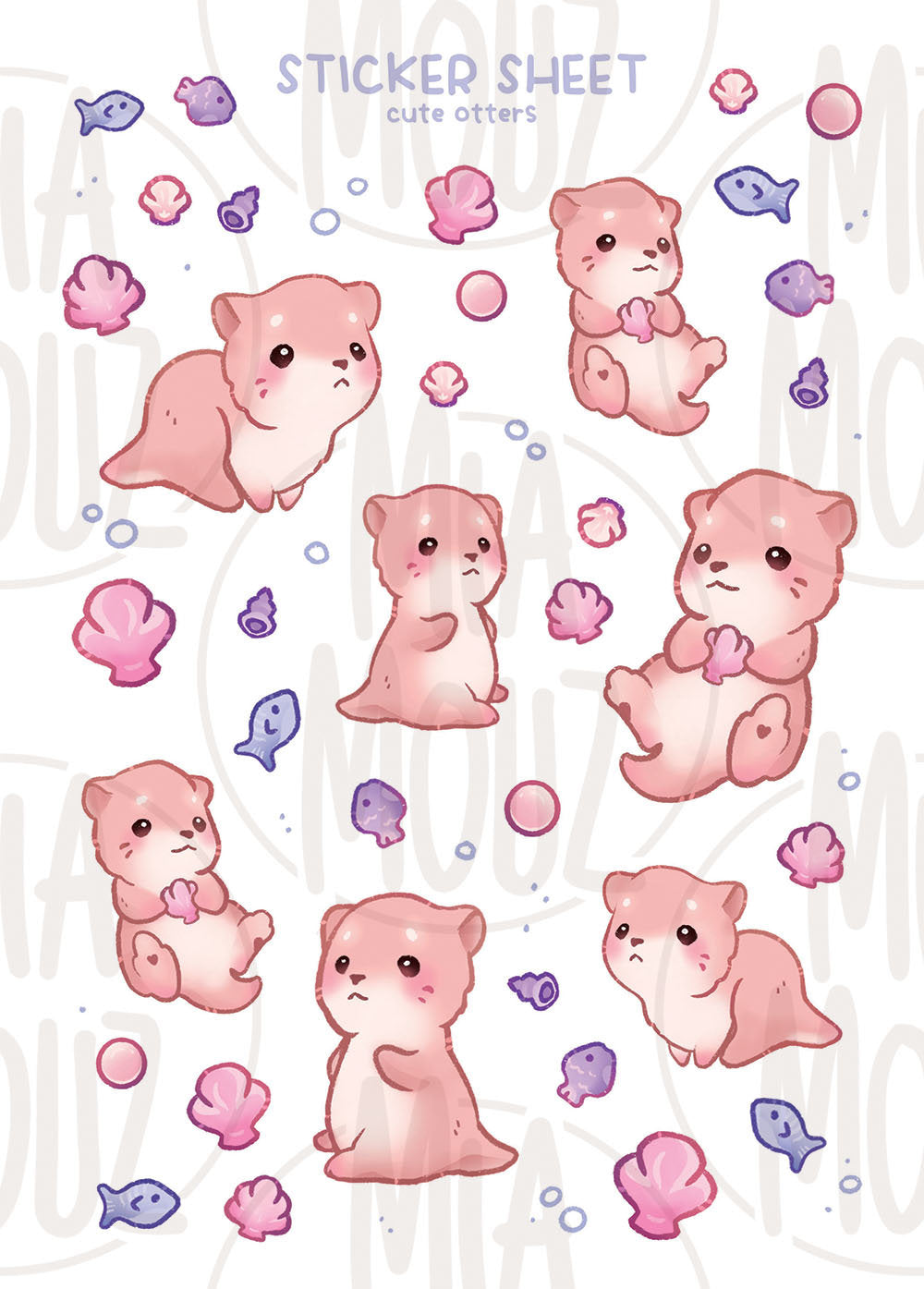 miamouz-otter-sticker-sheet-a6-stickerbogen-matt image 3