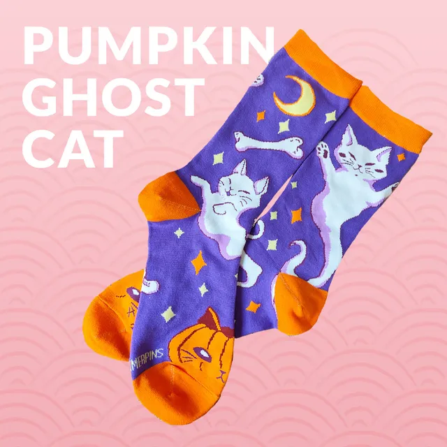 katzenjammerpins-pumpkin-ghost-cat-as241-17-socken-baumwolle image 1