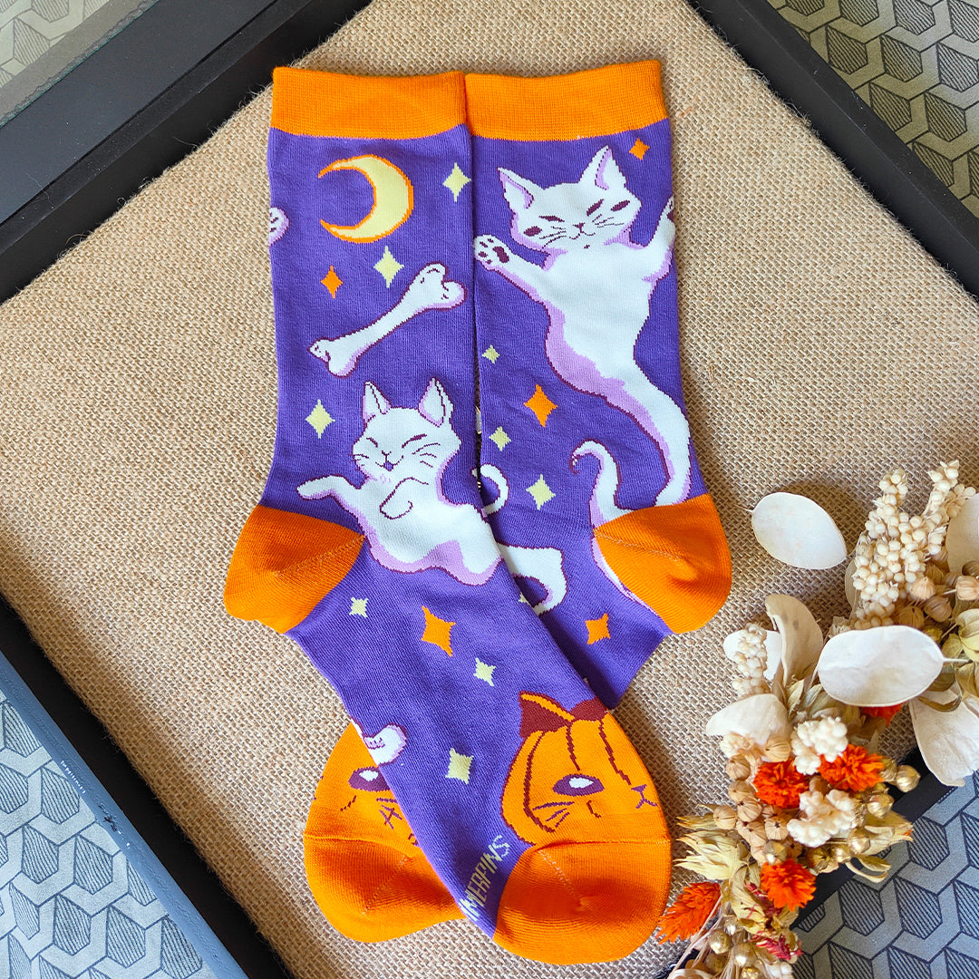 katzenjammerpins-pumpkin-ghost-cat-as241-17-socken-baumwolle image 2