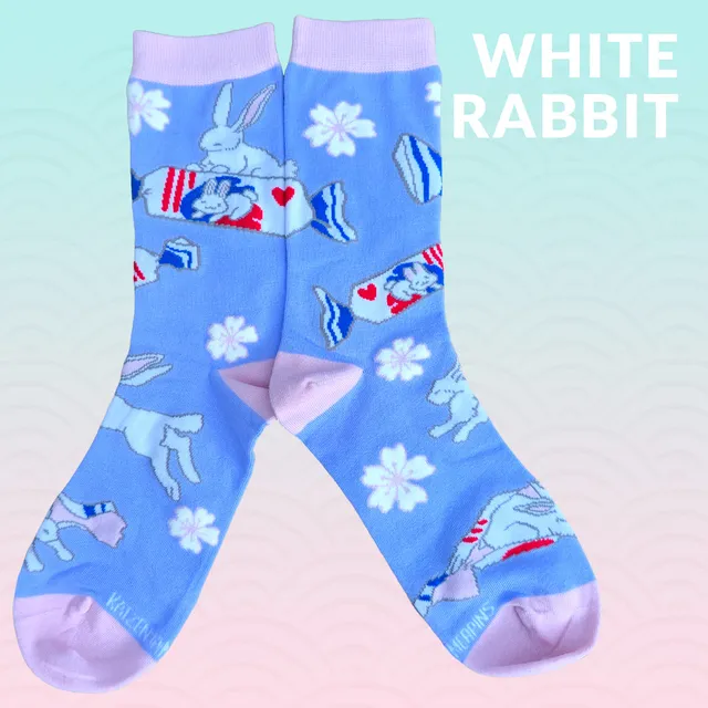 katzenjammerpins-white-rabbit-art-socken-wei-baumwolle-38-47 image 1