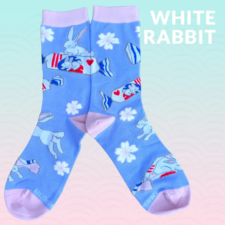 katzenjammerpins-white-rabbit-art-socken-wei-baumwolle-38-47 image 1