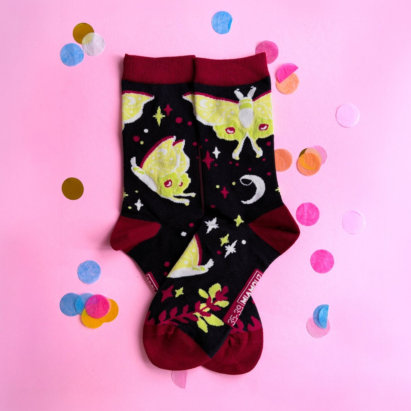 miamouz-luna-moth-socken-nachtfalter-mond-35-39-baumwolle image 1