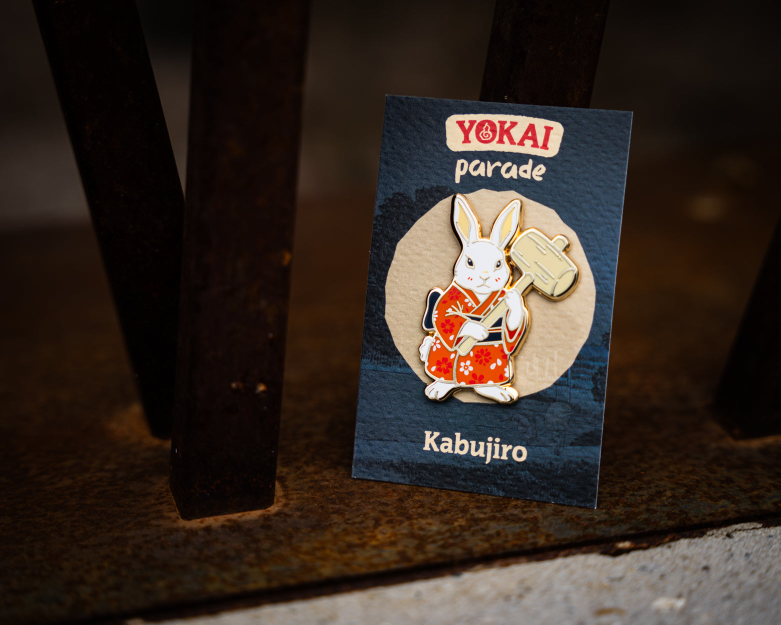 kabujiro-yokai-parade-rabbit-enamel-pin-kimono-33x45mm image 2